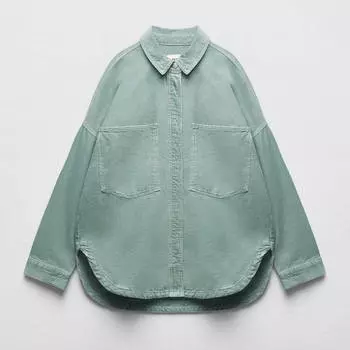 Рубашка Zara Zw Denim With Pockets, светло-бирюзовый