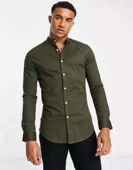 Рубашка зауженного кроя цвета хаки с воротником-стойкой ASOS DESIGN