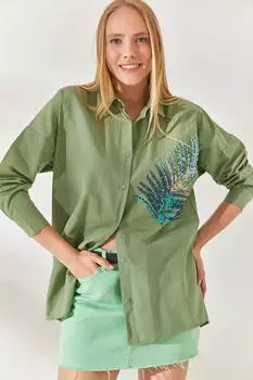 Рубашка - зеленая - оверсайз Olalook, зеленый