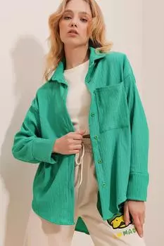 Рубашка - зеленая - оверсайз Trend Alaat Stili, зеленый