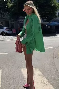 Рубашка - зеленая - оверсайз Trend Alaat Stili, зеленый