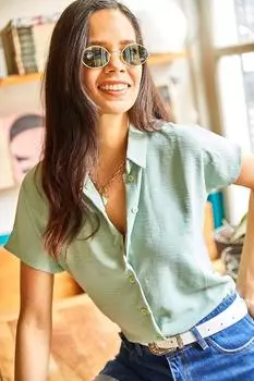 Рубашка – зеленая – приталенная Olalook, зеленый