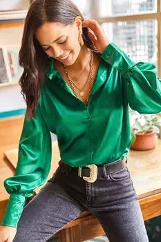 Рубашка – зеленая – стандартного кроя Olalook, зеленый