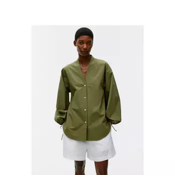 Рубашка женская Arket с V-образным вырезом и пышными рукавами, темно-зеленый / хаки