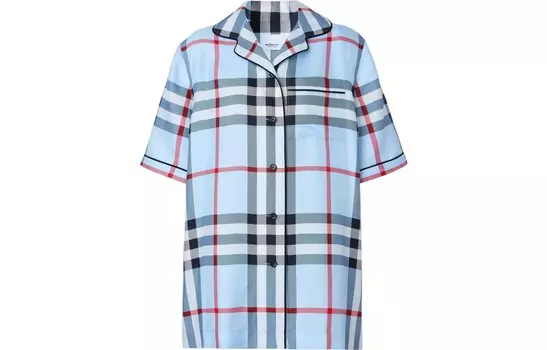 Рубашка женская Burberry в клетку и полоску, светло-голубой