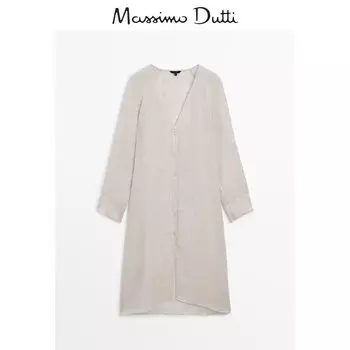 Рубашка женская длинная Massimo Dutti с V-образным вырезом, кремовый