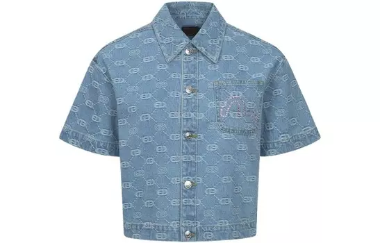 Рубашка женская джинсовая синяя по всей земле Evisu