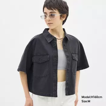 Рубашка женская GU джинсовая, темно-серый