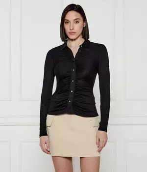Рубашка женская Guess Jeans приталенная со сборками, черный