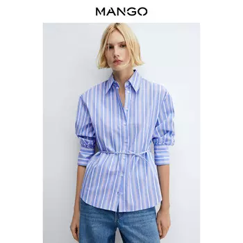 Рубашка женская Mango полосатая, светло-голубой