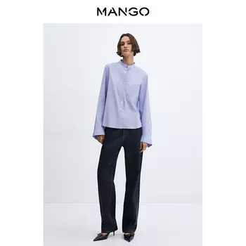 Рубашка женская Mango с круглым вырезом и дизайном, синий