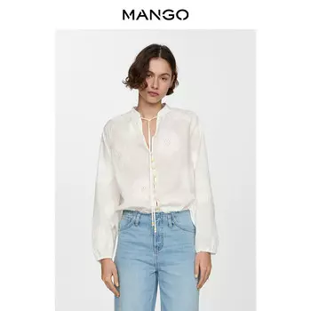 Рубашка женская Mango с V-образным вырезом и пуговицами, белый