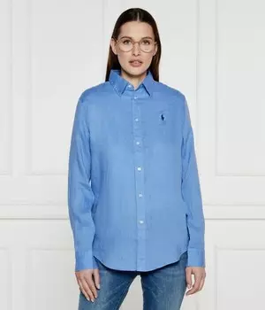 Рубашка женская Polo Ralph Lauren льняная классический крой, голубой