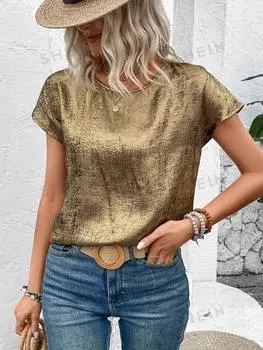 Рубашка женская Shein Lune с рукавами, золотой