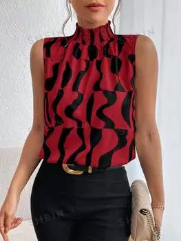 Рубашка женская Shein Priv с принтом, бургундия