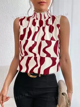 Рубашка женская Shein Priv с принтом и воротником-стойкой, красный / белый