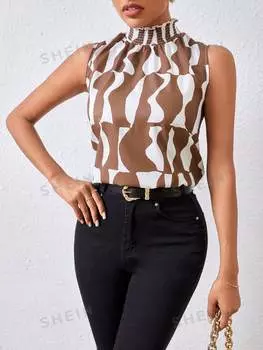 Рубашка женская Shein Priv с принтом, коричневый