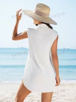 Рубашка женская Shein Swim Basics с глубоким v-образным вырезом, белый