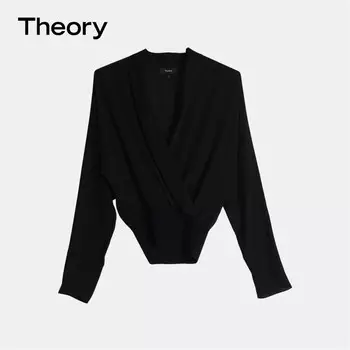 Рубашка женская Theory с V-образным вырезом и поясом, черный