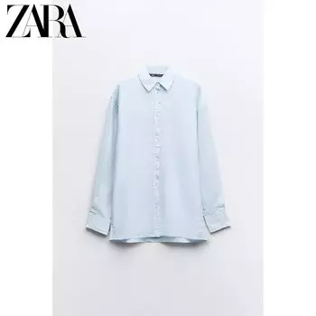 Рубашка женская Zara льняная, голубой