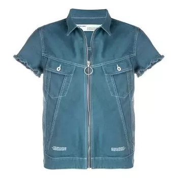 Рубашка zipper denim short sleeve shirt loose fit blue Off-White, синий