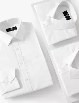 Рубашки приталенного кроя с длинными рукавами укороченной длины, 3 шт. Marks & Spencer, белый