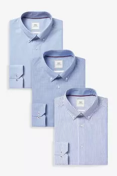Рубашки с одинарными манжетами, легкие в уходе, 3 упаковки Next, голубой