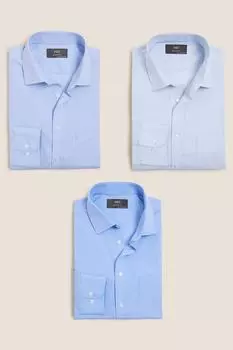 Рубашки стандартного кроя, 3 шт Marks & Spencer, синий