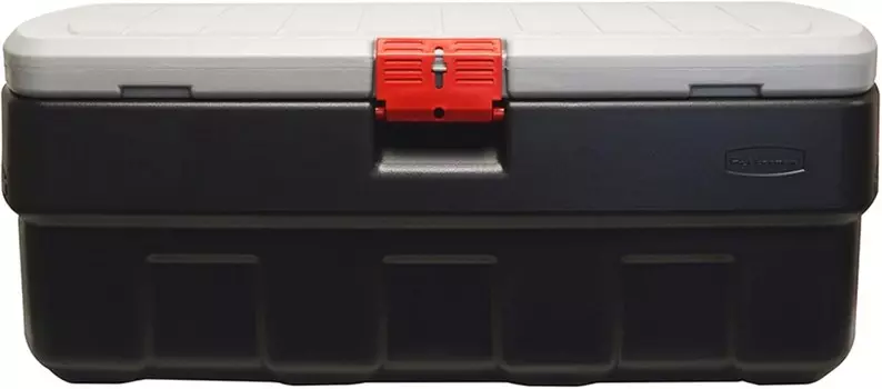Rubbermaid Action Packer Запираемый пластиковый контейнер для хранения емкостью 48 галлонов, промышленный, большой прочный контейнер с крышкой (черный, серый), Black,Gray
