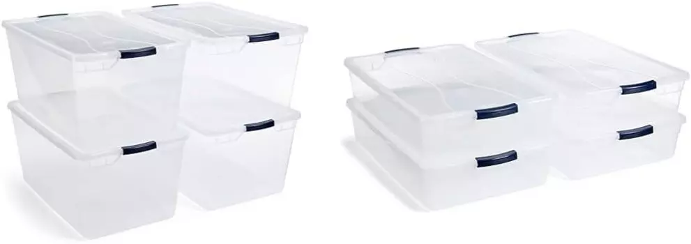 Rubbermaid Cleverstore Прозрачные штабелируемые пластиковые контейнеры для хранения с крышками на 95 литров (4 упаковки) и 41 кварта (4 упаковки)