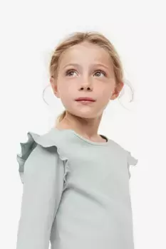 Рубчатая блузка с рюшами H&M, зеленый