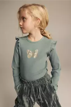 Рубчатая блузка с рюшами H&M, зеленый