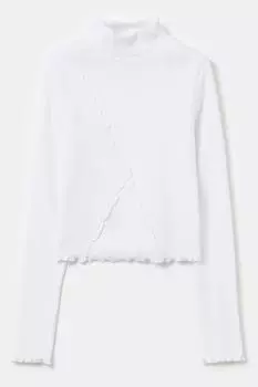 Рубчатая блузка с воротником средней высоты Ovs, белый