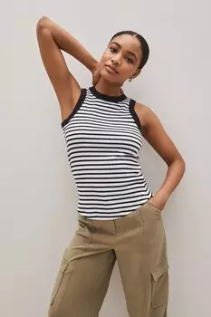 Рубчатая футболка без рукавов боксерского кроя Next, черный