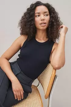 Рубчатая футболка без рукавов боксерского кроя Next, синий