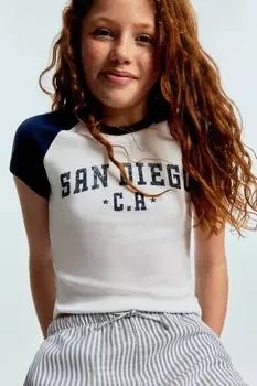 Рубчатая футболка H&M, белый