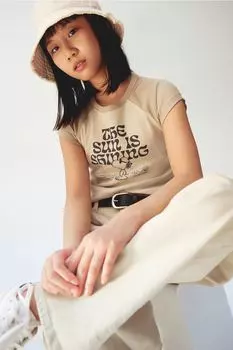 Рубчатая футболка H&M, бежевый