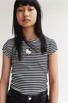 Рубчатая футболка H&M, черный