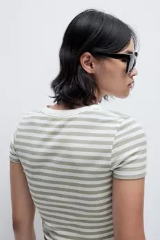 Рубчатая футболка H&M, зеленый