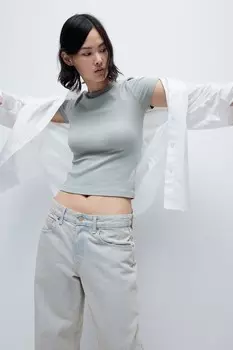 Рубчатая футболка H&M, зеленый