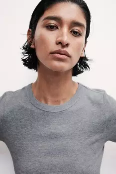 Рубчатая футболка из модального микса H&M, серый