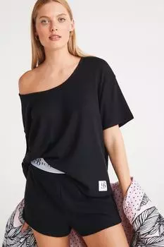 Рубчатая футболка которую можно носить дома Ted Baker, черный