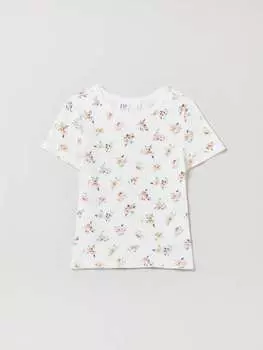 Рубчатая футболка с цветочным узором Gap, цвет white/pink