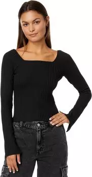 Рубчатая футболка с квадратным вырезом и длинными рукавами Madewell, цвет True Black