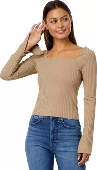 Рубчатая футболка с квадратным вырезом и длинными рукавами Madewell, цвет Summer Dune