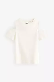 Рубчатая футболка с открытыми плечами (3–16 лет) Next, белый