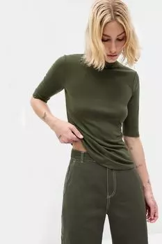 Рубчатая футболка с полуобнаженным вырезом Gap, зеленый