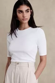 Рубчатая футболка с полурукавами Banana Republic, белый