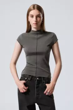 Рубчатая футболка с воротником стойкой Weekday, черный