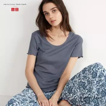 Рубчатая футболка UNIQLO, серый